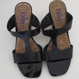 Clarks Indigo Womens Black Patent Leather Slide 3.5" Cork Wedge NWOB - Size 6.5M